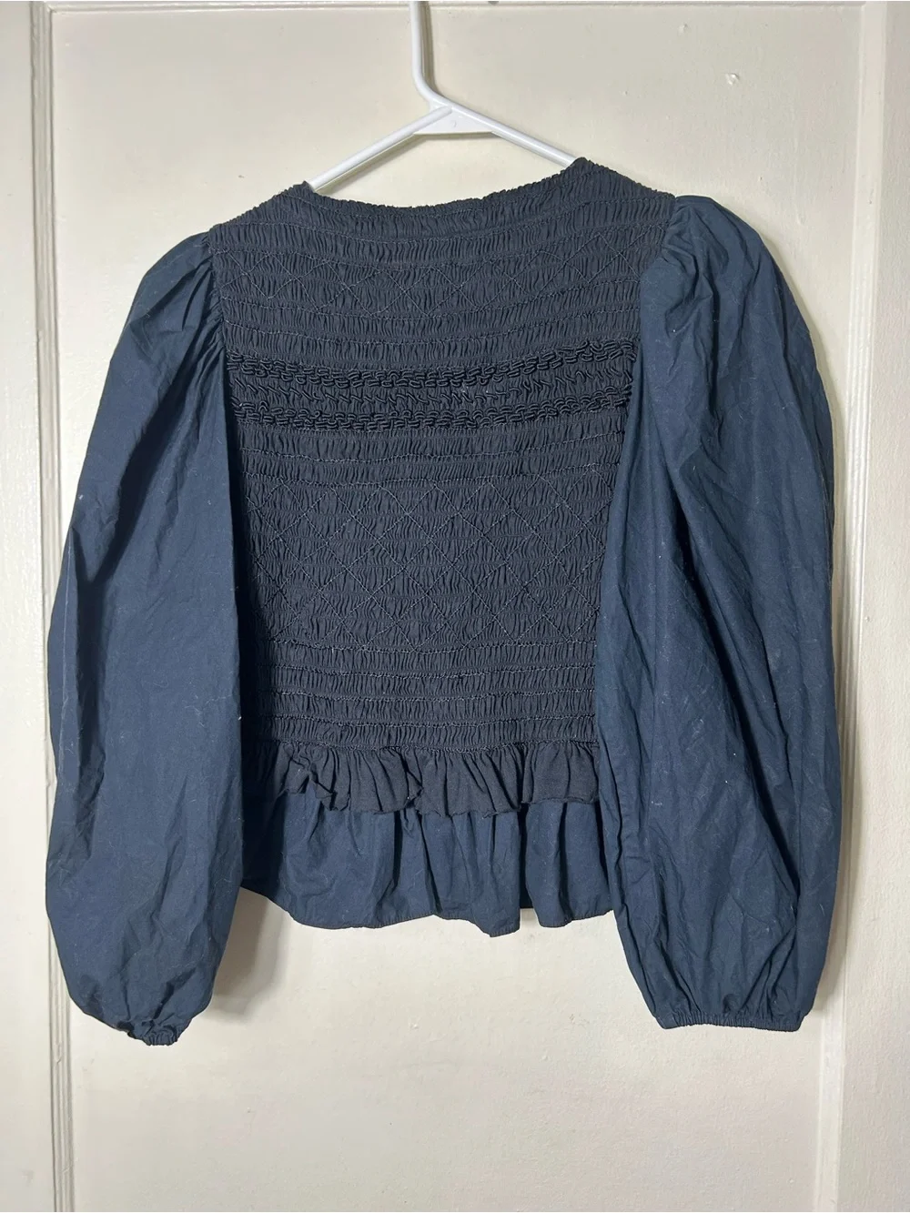 Ulla Johnson handmade black amelia smocked puff sleeve blouse womens 0